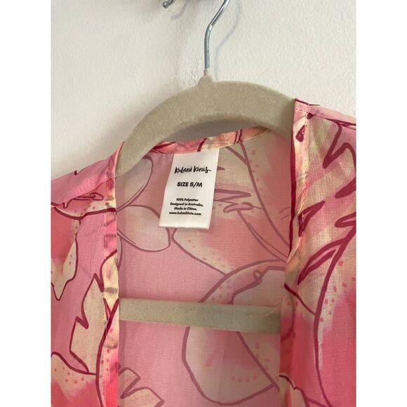 Kulani Kinis Pink Floral Tropical Print Robe/Cover-up/Kimono Size S/M - Picture 4 of 4